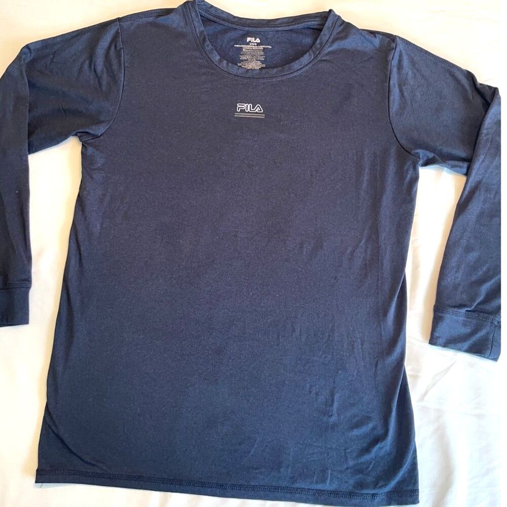 Men's Fila Navy Blue Long Sleeve Logo Top Stretch T-Shirt Shirt Casual SIZE L